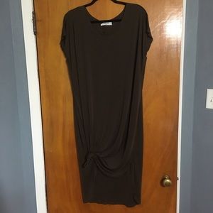 Brown Split Hem Midi Dress